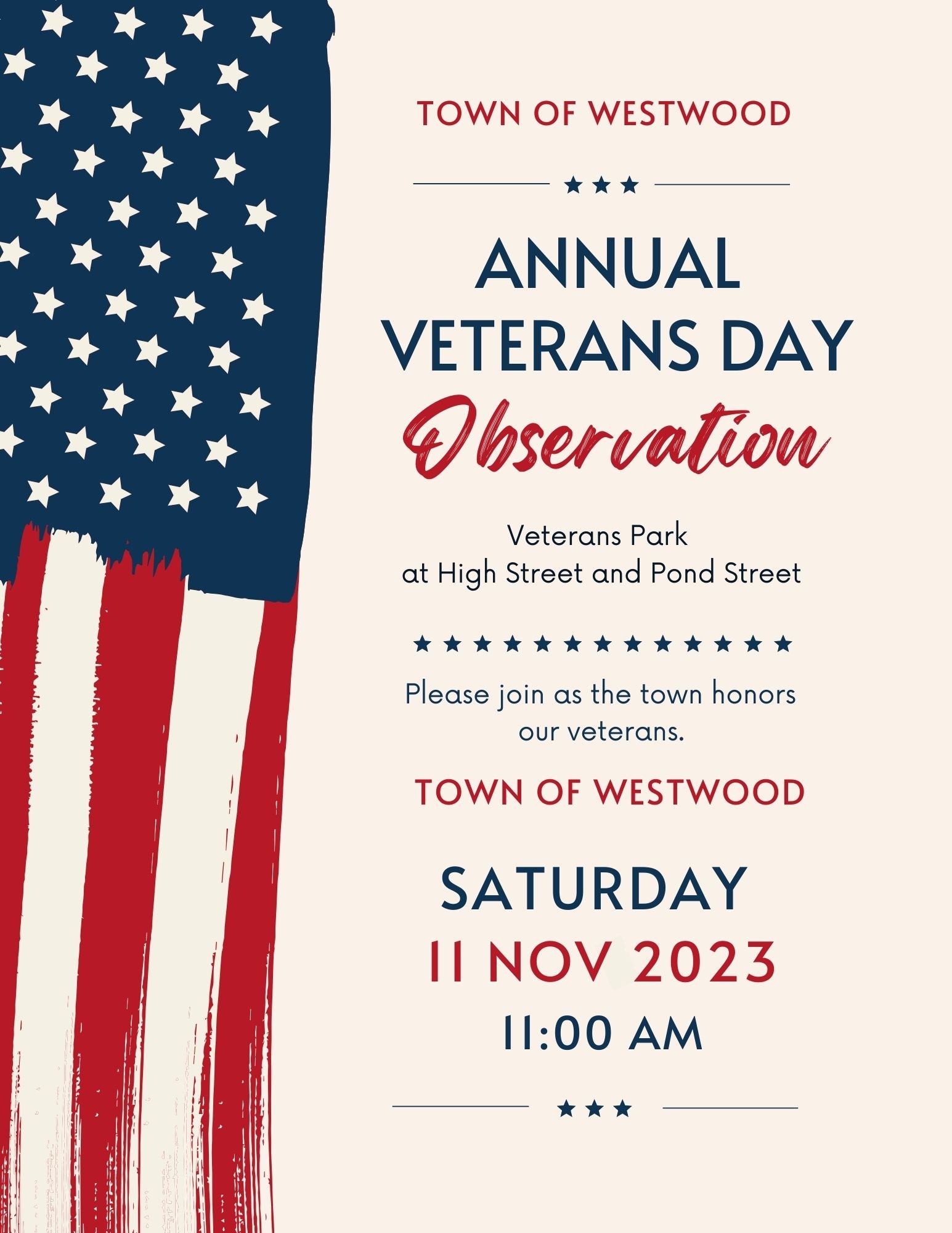 Westwood Veterans Day Flyer 2023