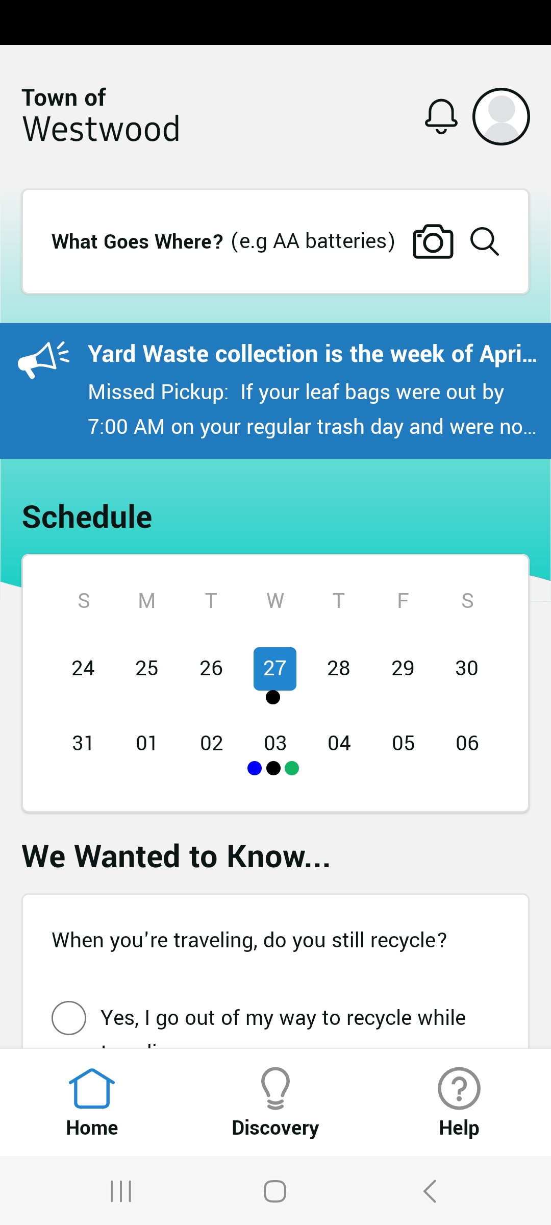 Yard Waste App Calendar